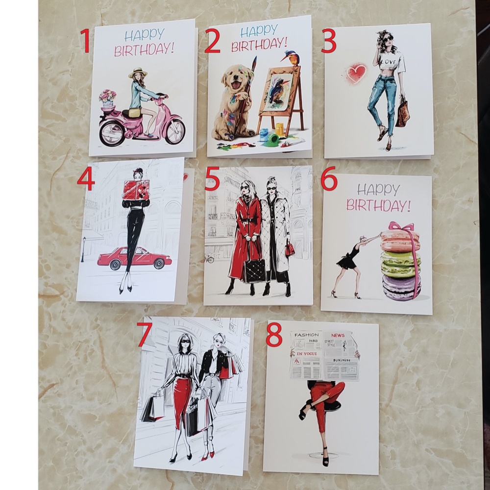 Choose 2! Fashion Girl Cards Birthday Cards with Stickers & Envelopes